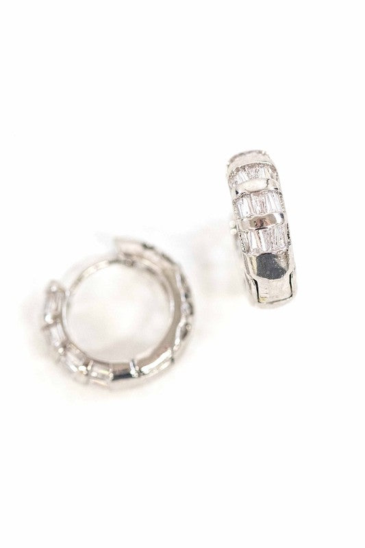 Tapered Silver Baguette Hoop Earrings