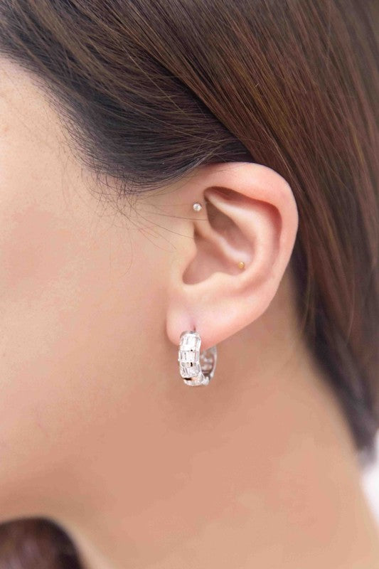 Tapered Silver Baguette Hoop Earrings
