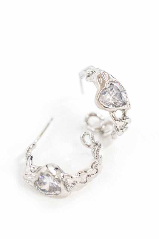 Silver Chain Heart Hoop Earrings