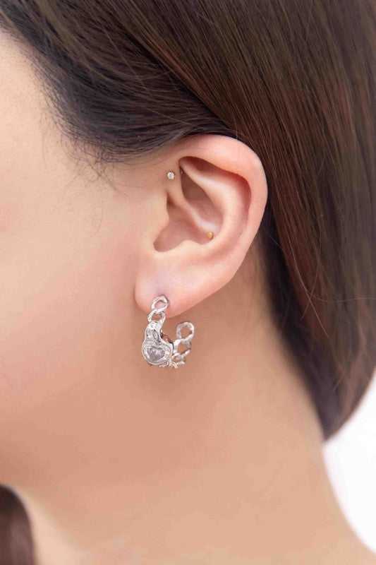 Silver Chain Heart Hoop Earrings