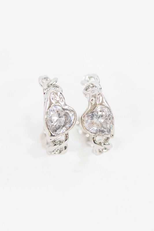 Silver Chain Heart Hoop Earrings