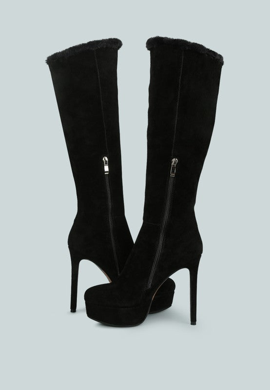 Black Convertible Suede Leather High Boots