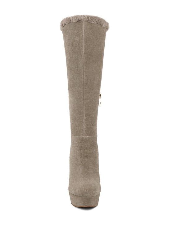 Taupe Convertible Suede Leather High Boots