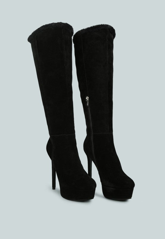 Black Convertible Suede Leather High Boots