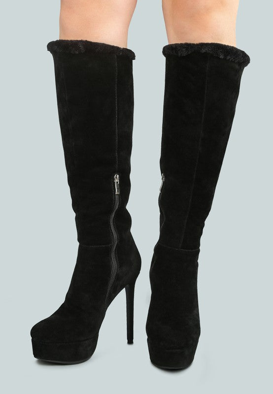 Black Convertible Suede Leather High Boots