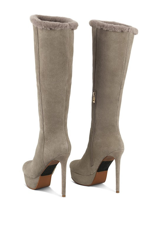 Taupe Convertible Suede Leather High Boots