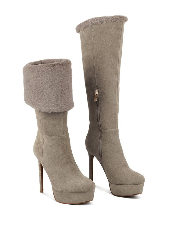 Taupe Convertible Suede Leather High Boots