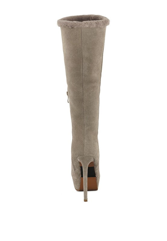 Taupe Convertible Suede Leather High Boots