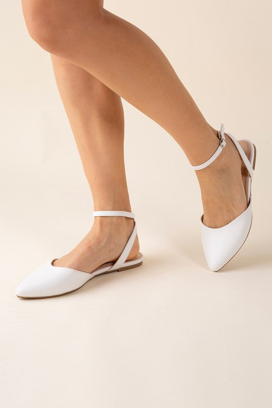 White ANKLE STRAP FLATS