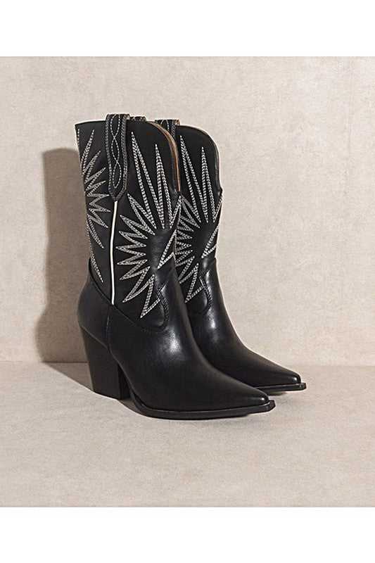 Black COWBOY BOOTS WITH STITCHING