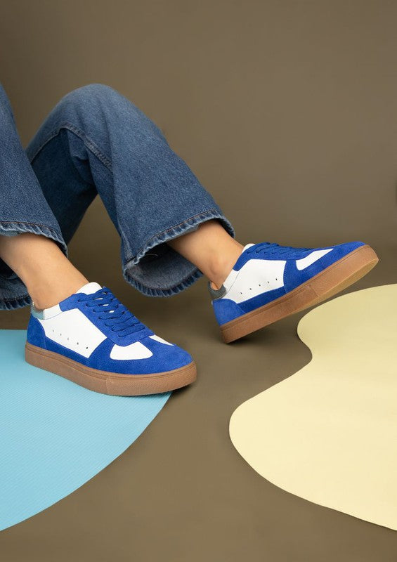 Royal blue Suede  LACE UP ROUND TOE SNEAKERS