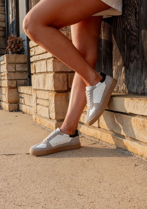 Gray  LACE UP ROUND TOE SNEAKERS