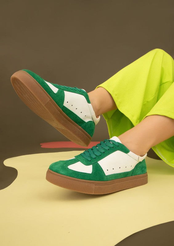 Green Suede LACE UP ROUND TOE SNEAKERS