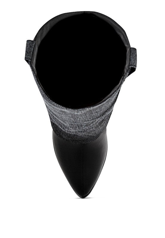 Black Fab Cowboy Boots With Denim Sleeve Setail