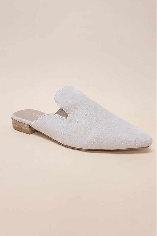 Taupe POINTED TOE SLIP ON MULE FLATS