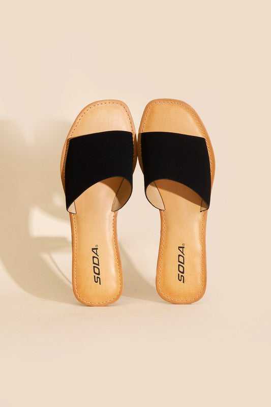 Black Open Toe Flat Slides