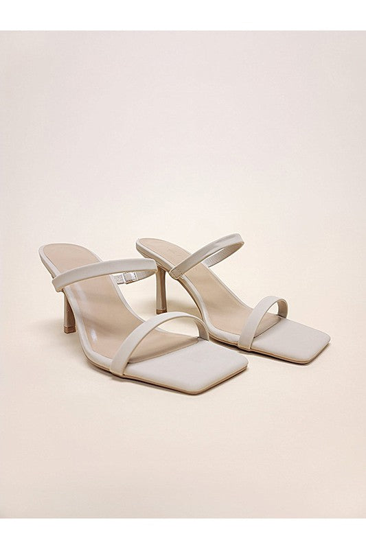 Nude PEEP SQUARE TOE HIGH HEEL MULES