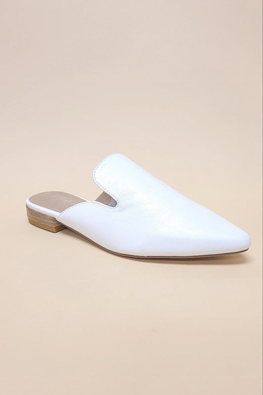 White POINTED TOE SLIP ON MULE FLATS