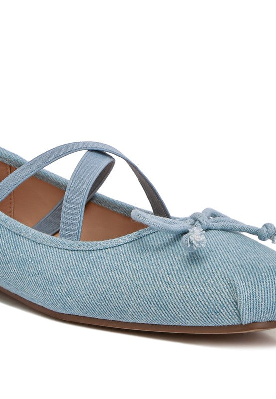Blue Denim Criss Cross Strap Ballet Flats