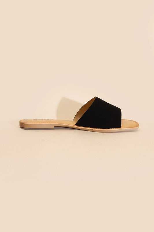 Black Open Toe Flat Slides