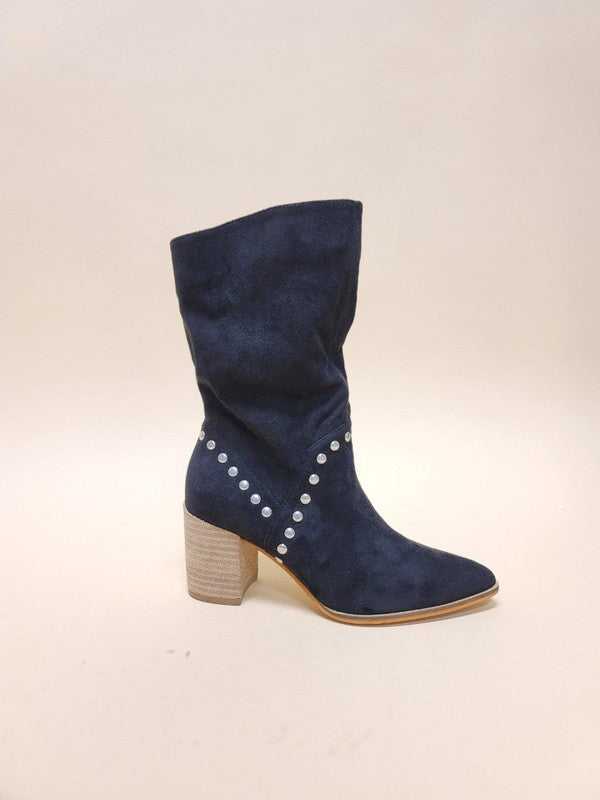 Black SUEDE MIDI BOOTIES WITH STUDS