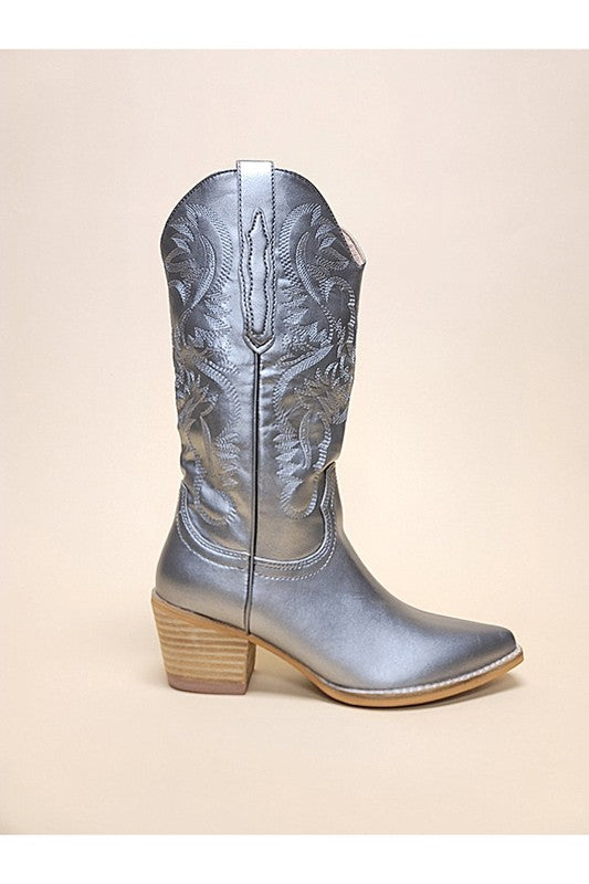 Pewter Knee High Western Boots