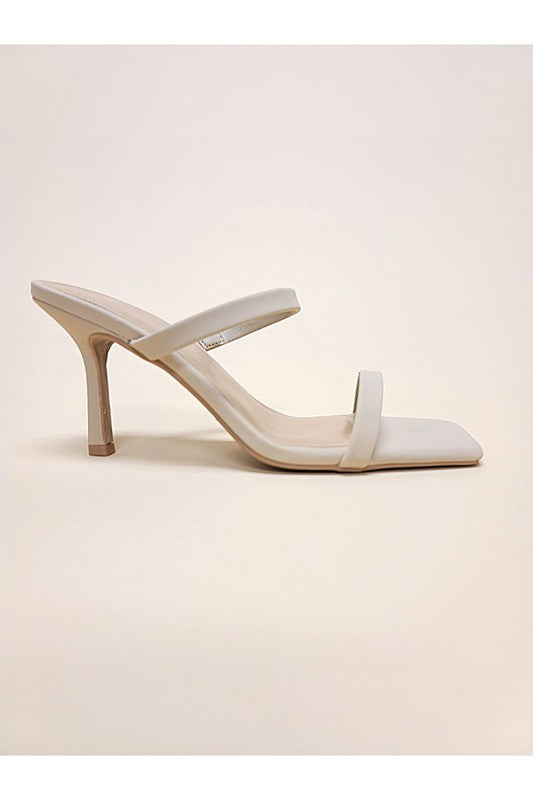 Nude PEEP SQUARE TOE HIGH HEEL MULES