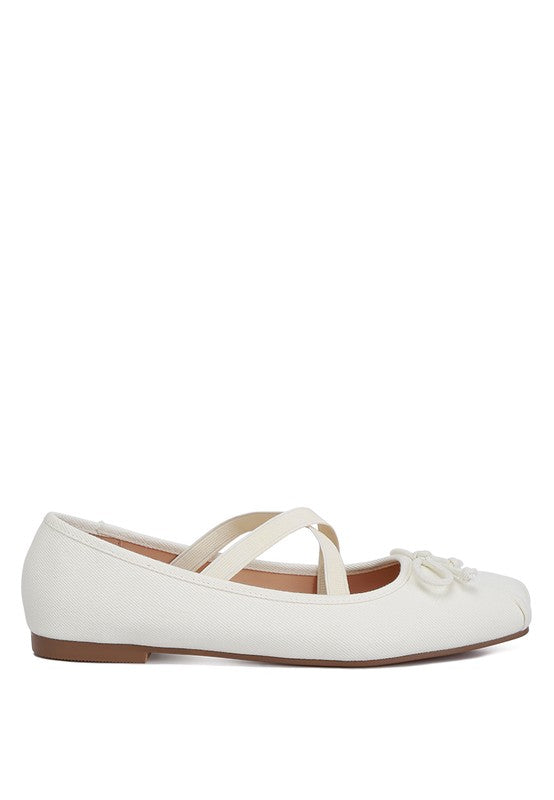 Beige Criss Cross Strap Ballet Flats