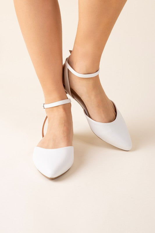 White ANKLE STRAP FLATS