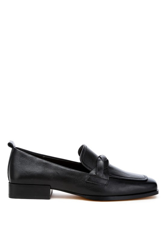 Black Genuine Leather Braided Loafers