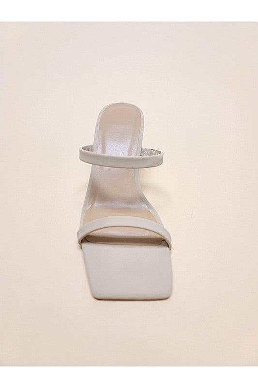 Nude PEEP SQUARE TOE HIGH HEEL MULES