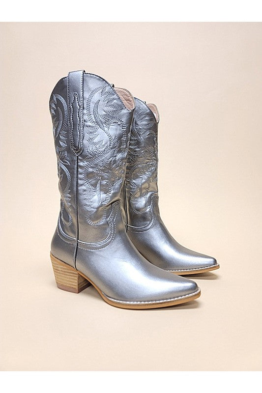 Pewter Knee High Western Boots