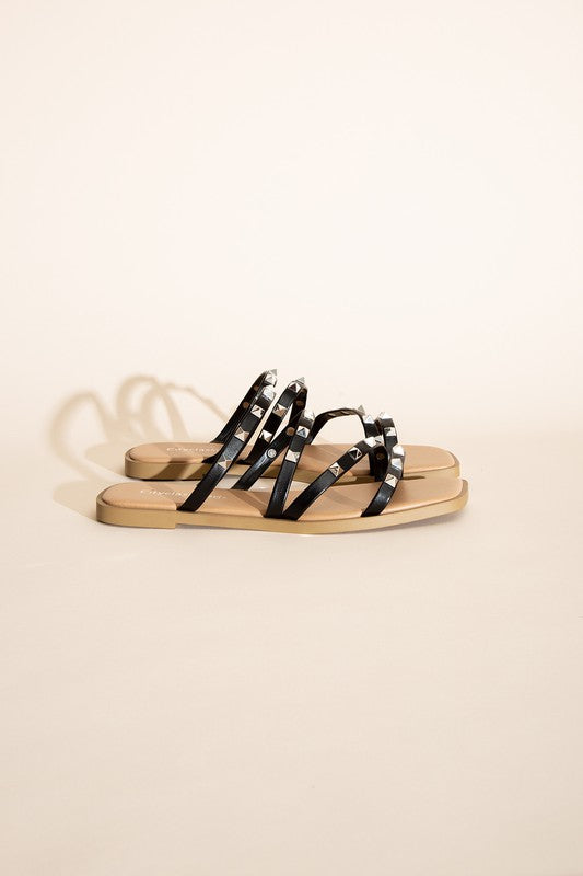 Black Stud Flat Slides