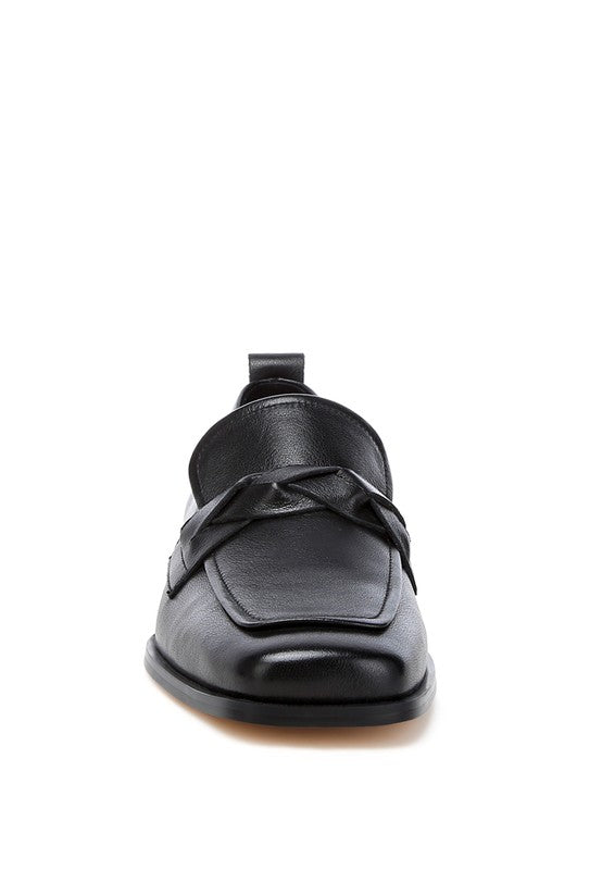 Black Genuine Leather Braided Loafers