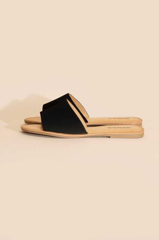 Black Open Toe Flat Slides