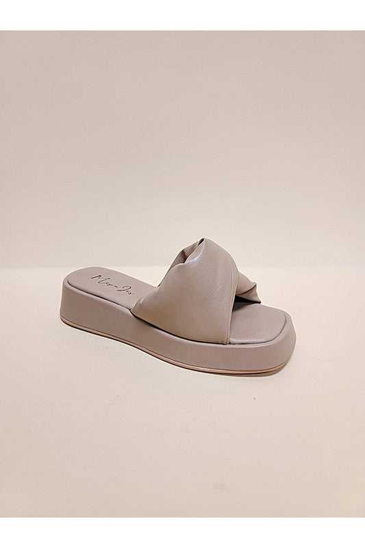 Taupe Open Toe Platform Slide Sandals