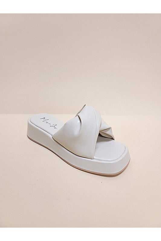 White Open Toe Platform Slide Sandals