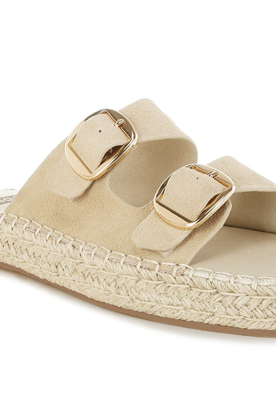 Beige Kuopa Genuine Soft Leather Espadrille Flatform