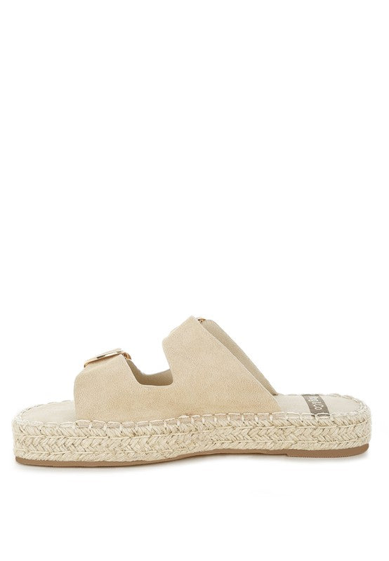 Beige Kuopa Genuine Soft Leather Espadrille Flatform