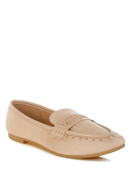 Beige Lumina Penny Strap Studded Loafers