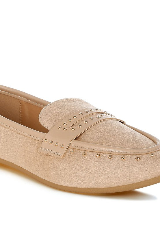 Beige Lumina Penny Strap Studded Loafers