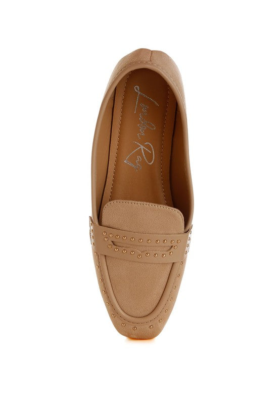 Beige Lumina Penny Strap Studded Loafers