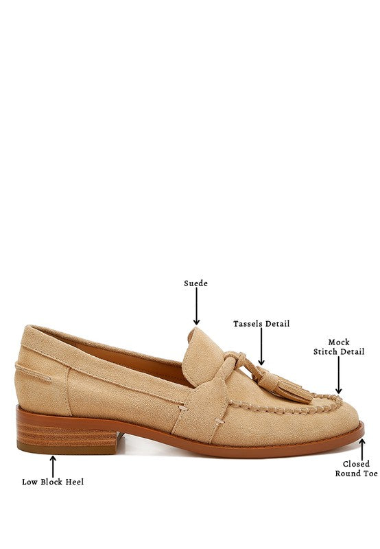 Beige Tassels Detail Suede Loafers