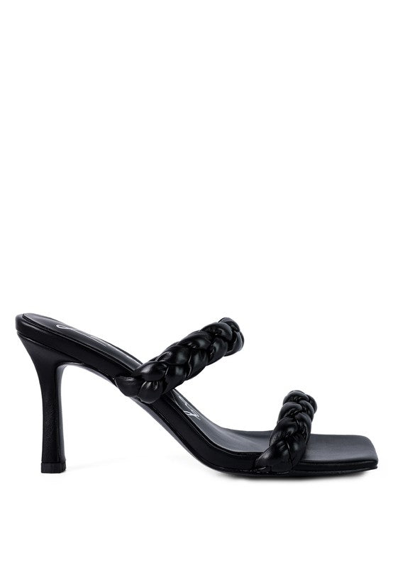 Black BELADONA BRAIDED STRAP MID HEEL SANDAL