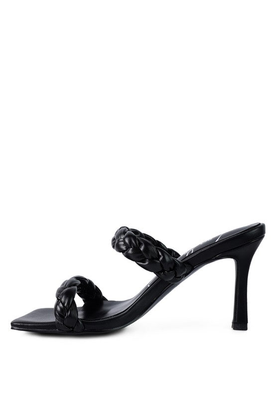 Black BELADONA BRAIDED STRAP MID HEEL SANDAL