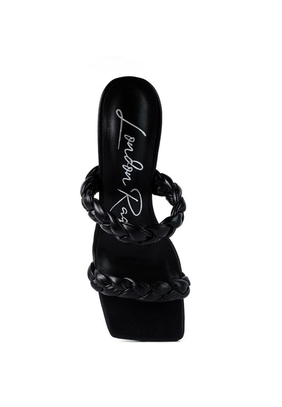 Black BELADONA BRAIDED STRAP MID HEEL SANDAL