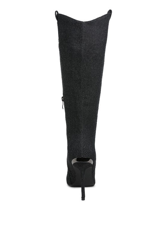 Black knee-high boot on a white background