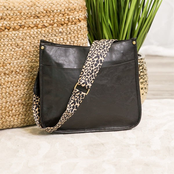 Black Crossbody Handbag Purse Leopard Animal Strap
