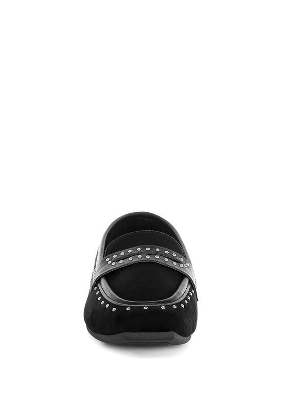 Black Lumina Penny Strap Studded Loafers