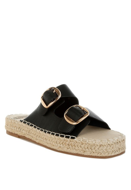 Black Palala Genuine Soft Leather Square Toe Espadrilles
